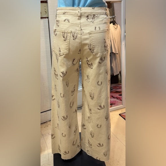 Easel Beige Denim Pants with Wester Print - Picture 2 of 5
